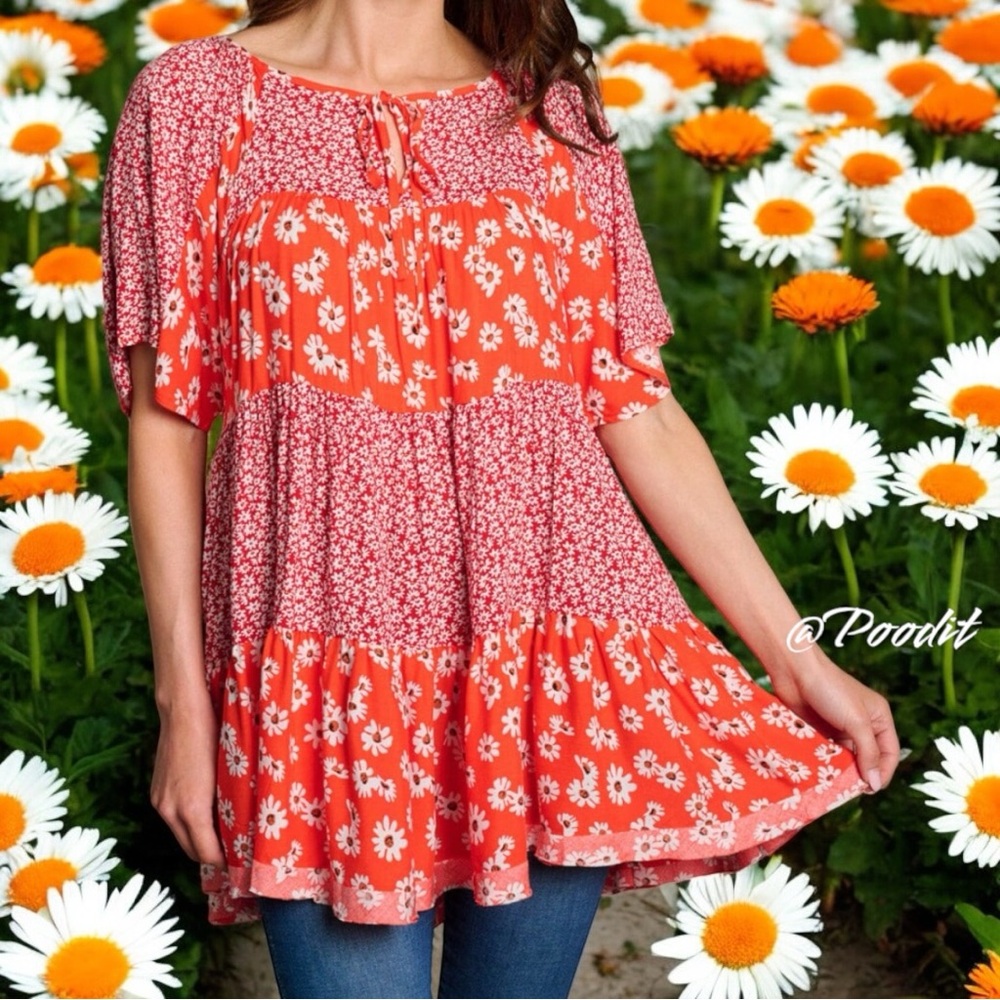 EASEL Floral pockets tunic blouse S M L - Picture 3 of 11